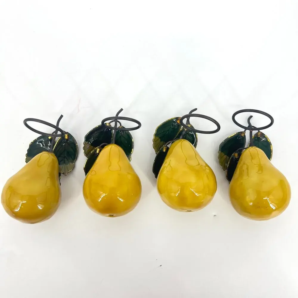 Enameled Metal Yellow Pear with Leaf Napkin Rings 3